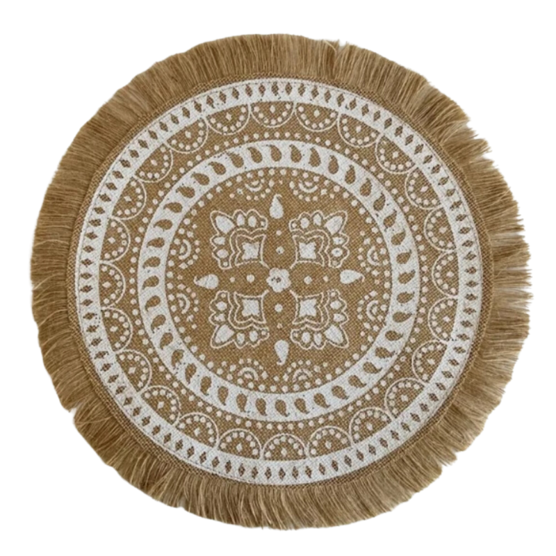 Boho Round Placemat with Jute Fringe