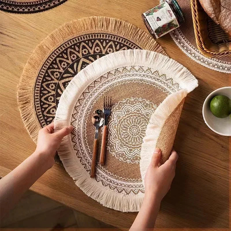 Boho Round Placemat with Jute Fringe