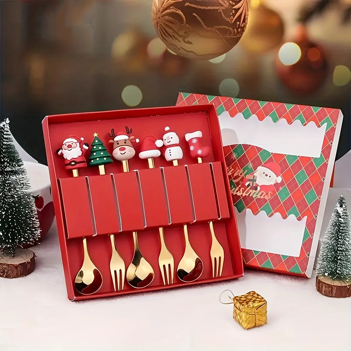 Christmas Themed Stainless Steel Spoon & Fork Set