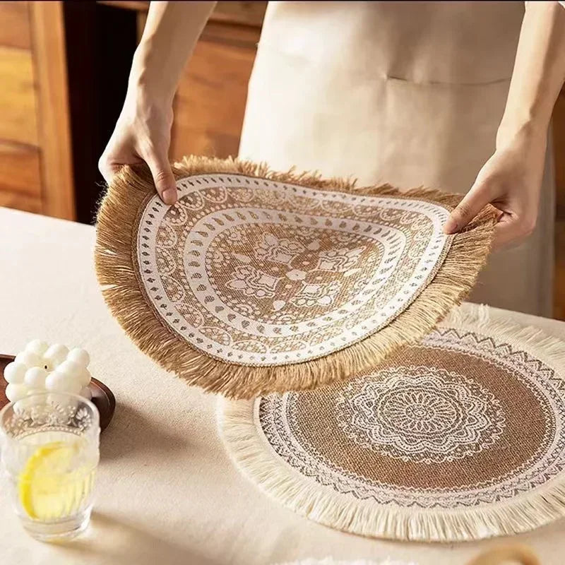 Boho Round Placemat with Jute Fringe