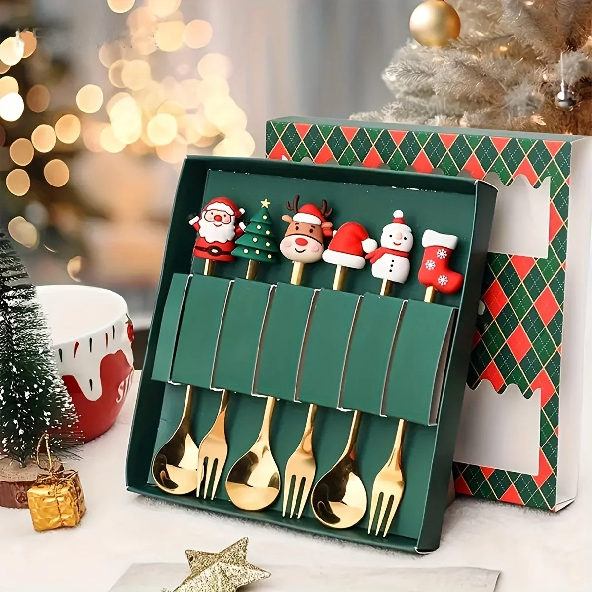 Christmas Themed Stainless Steel Spoon & Fork Set