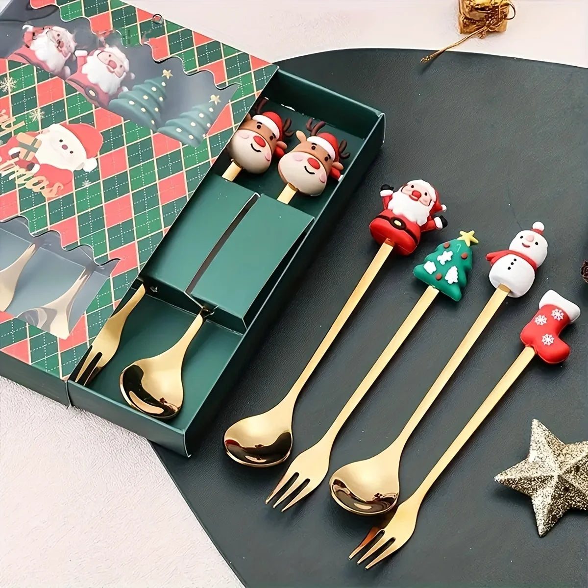 Christmas Themed Stainless Steel Spoon & Fork Set