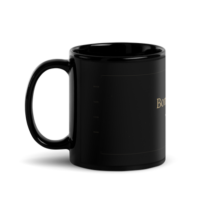 Bon Appetit black glossy ceramic mug 11oz handle on left showing side detail - petitegourmets