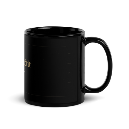 Bon Appetit black glossy ceramic mug 11oz handle on right showing side detail - petitegourmets